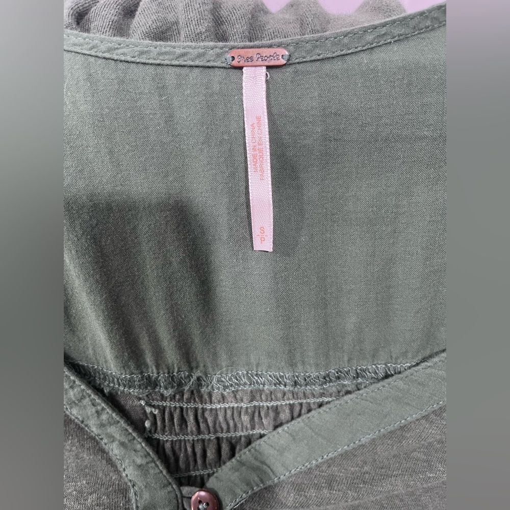 Free People Highland High Low Oversized Slouchy Tee Button Front Green Size S - Picture 7 of 8